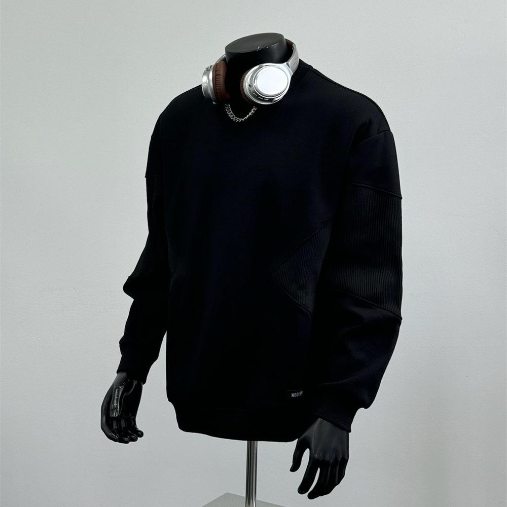 

Осень новый американский трендовый бренд свитер с круглым вырезом сшивной джемпер с длинными рукавами XXXL чёрный