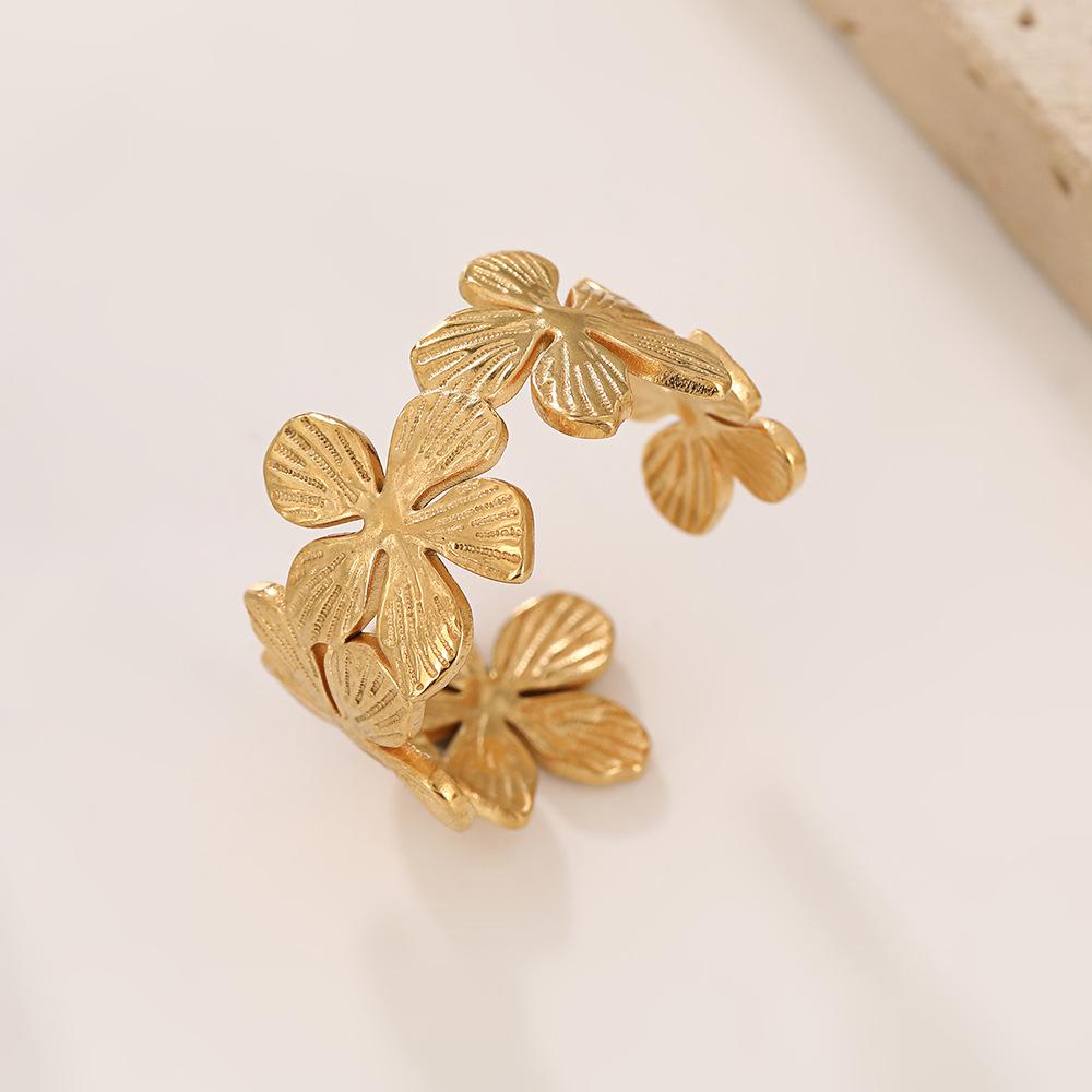 Stainless Steel Gold Color Rings Women Trendy Heart Moon Star Snake Open Rings Geometric Zircon Birthday Gift Wholesale