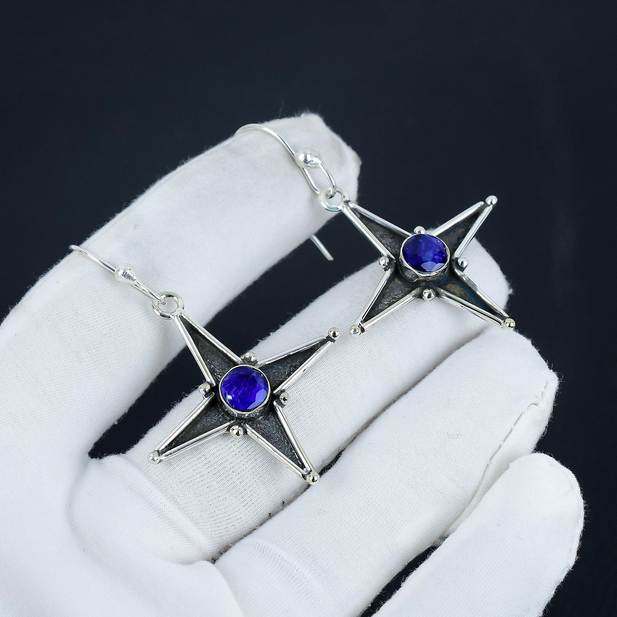 

Удивительные серьги в форме звезды с синим сапфиром, серьги из стерлингового серебра 925 пробы, серьги-подвески из серебра ручной работы в стиле бохо, подарок на день рождения 1.77 синий