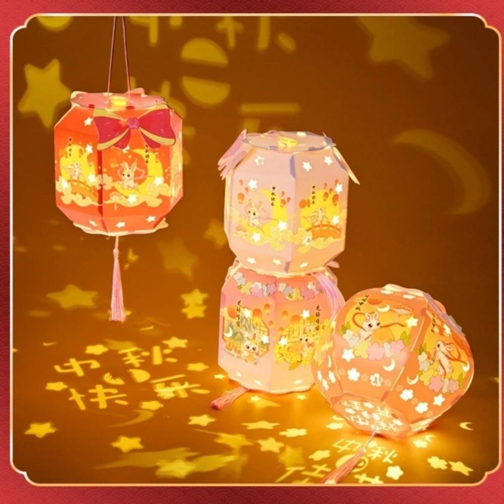 DIY Material Package Mid-Autumn Festival Lantern Blessing Words Luminous Design Handmade Lantern PVC Material Handheld Size