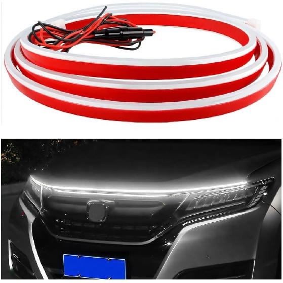 Car Hood Light Strip, 71 Inch Silicone Flexible Daytime Vehicle LED Running Lighting with Dynamic Scan Start Up Effect, Waterproof Auto Exterior Lamp