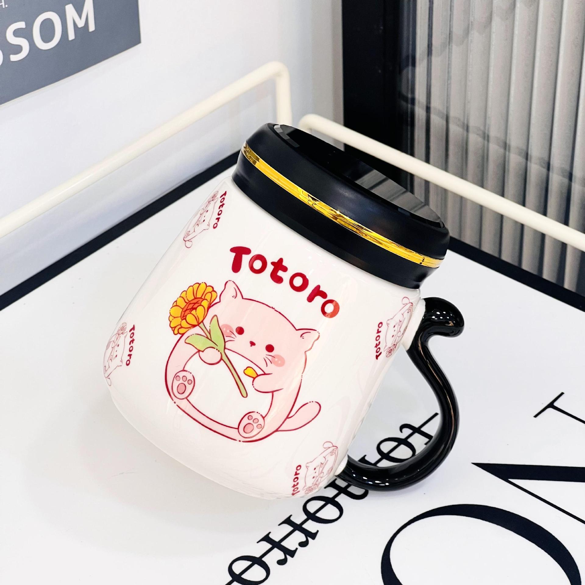 

Креативный подарок Мультяшная милая чашка из керамики с крышкой Пылезащитная чашка для воды Высокая красивая парная кружка Большой объем 400ML