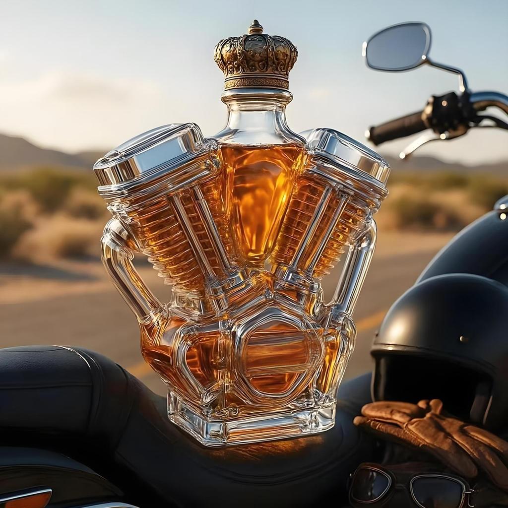 V-shape Whiskey Bottle Liquor Bottle Collectibles Decorative Motorcycle Engine Shape Alcohol Container For Display Cabinet