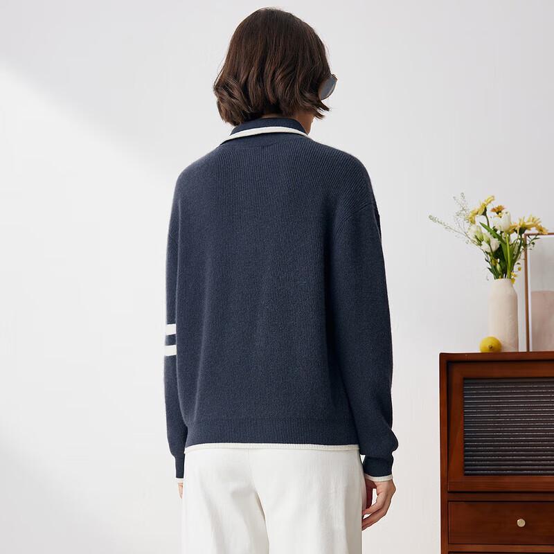 Komong Boka Women's Lapel Drop-Shoulder Loose Fit Cashmere Sweater