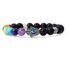 Set of 4 Turkish Evil Blue Eyes Bracelet Glazed Pendant Palm Volcanic Stone Bead Bracelet