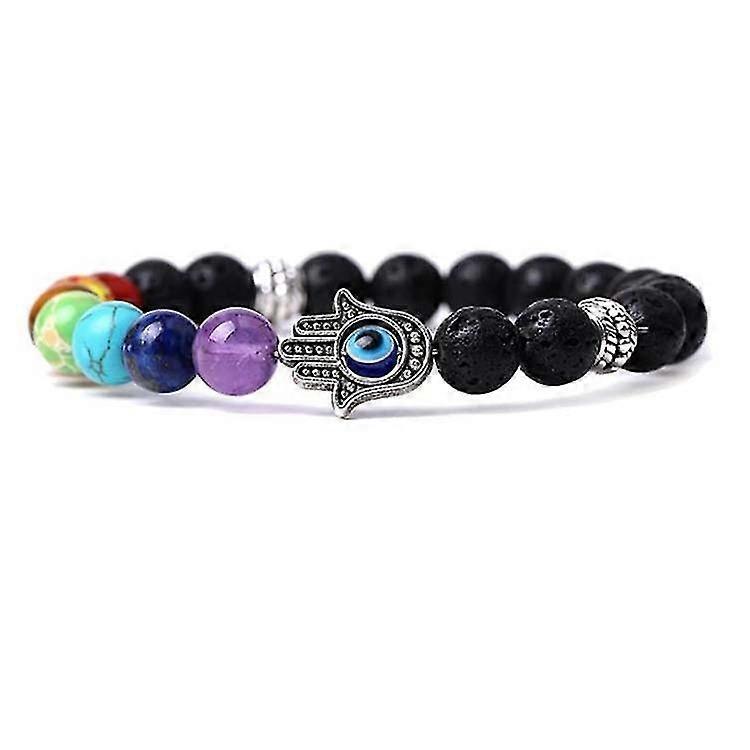 Set of 4 Turkish Evil Blue Eyes Bracelet Glazed Pendant Palm Volcanic Stone Bead Bracelet
