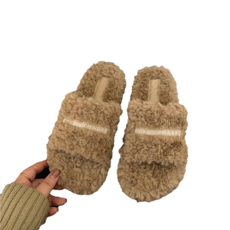 Design sense niche curly hair thick sole outer wear Mao Mao slippers spring and summer versatile women's shoes fleece comfortable casual cotton mop