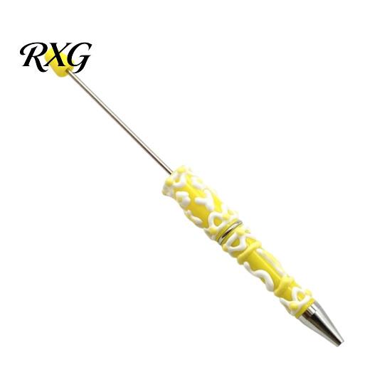 Cute Cream Texture Pen DIY Beadable Pen, Plastic Beaded Black Ink Ballpoint Handmade Style for Students Teens Teachers School Office Supplies