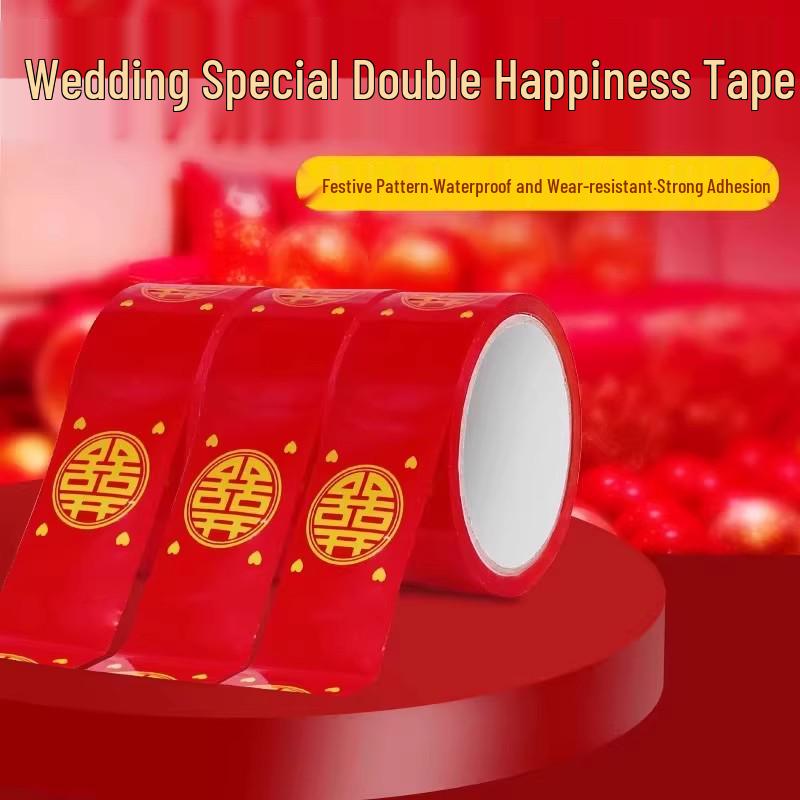 Red Double Happiness Wedding Theme Adhesive Tape for Festive Decoration