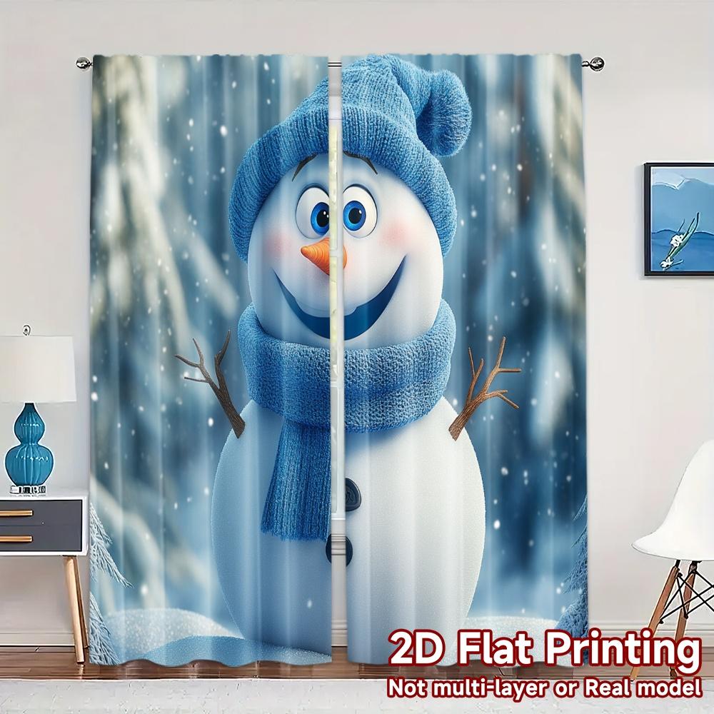 

2pcs,Curtains Cute Snowman Winter Forest_a (2) Popular Light Filtering Curtains 100% Polyester Curtains Decorations For Home 52.50×116.00 CM 2pcs