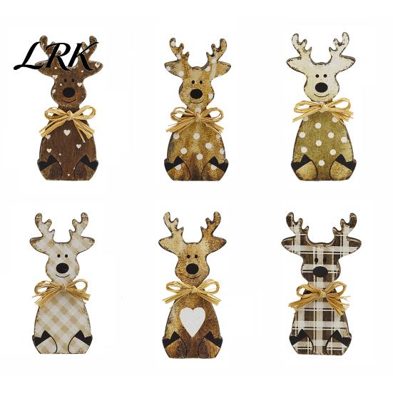 Rustic Style Table Centerpieces Wooden Elk Figurine, Ornament, Vintage Animal Desktop Decoration, 2D Flat Decorations Wall Hanging Ornament with Hemp