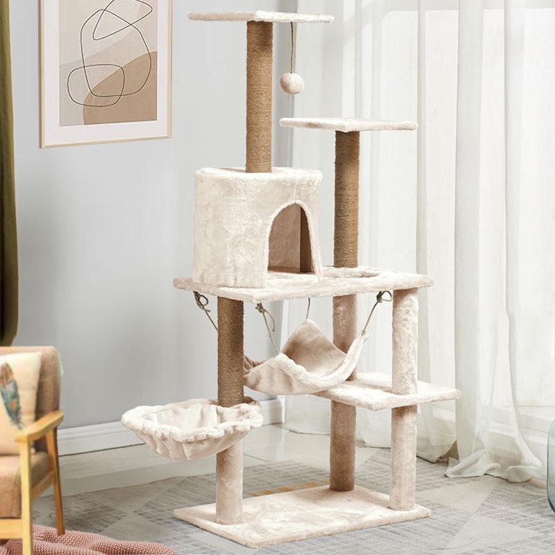 All-Season Cat Tree Tower with Hammock - Integrated Climbing Frame, Nest, and Shelf
