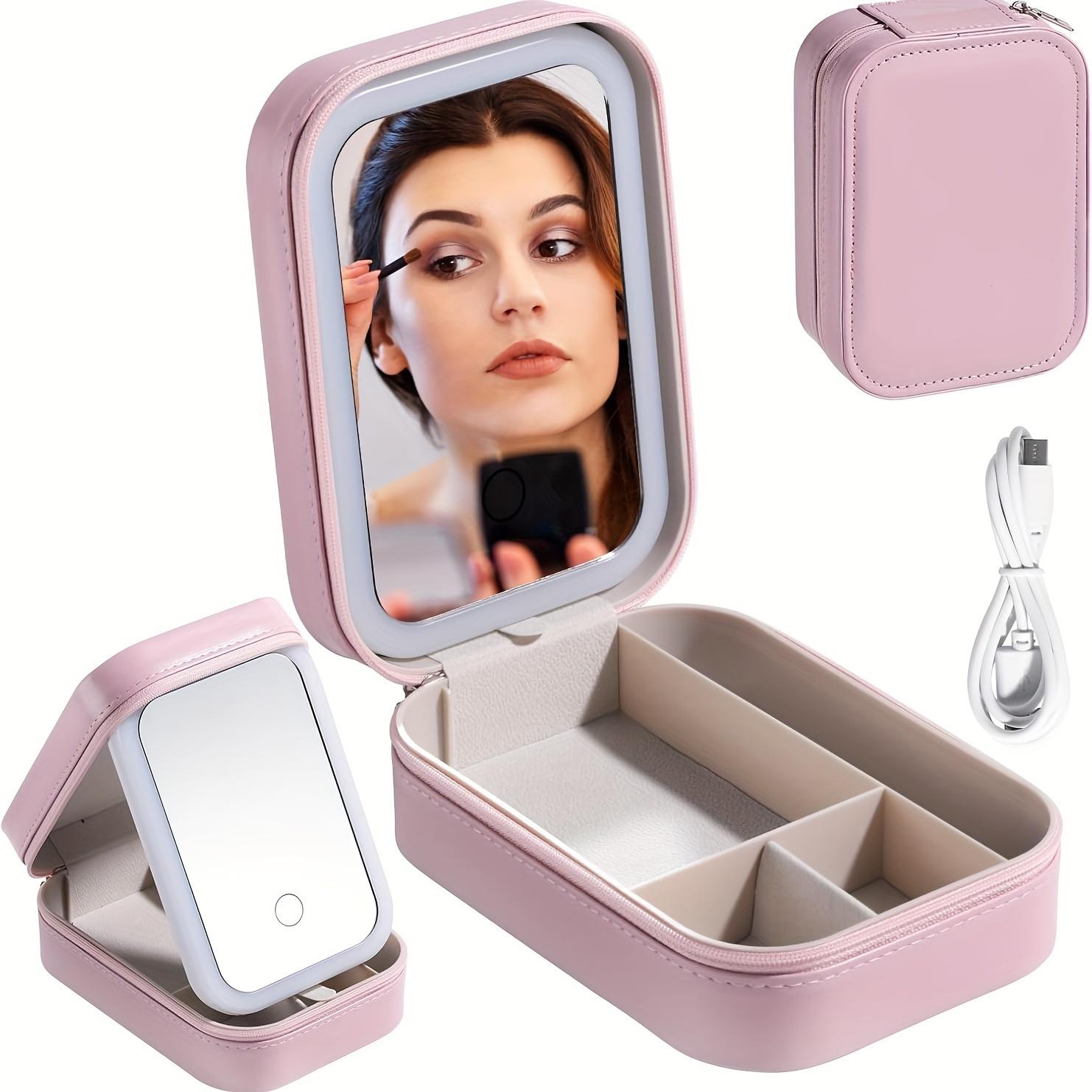 

[Обновлено] Маленькая косметичка со светодиодным зеркалом, Компактное зеркало с подсветкой, 3 регулируемых цвета подсветки, Коробка для хранения косметики, Портативная, Девичий маст-хэв