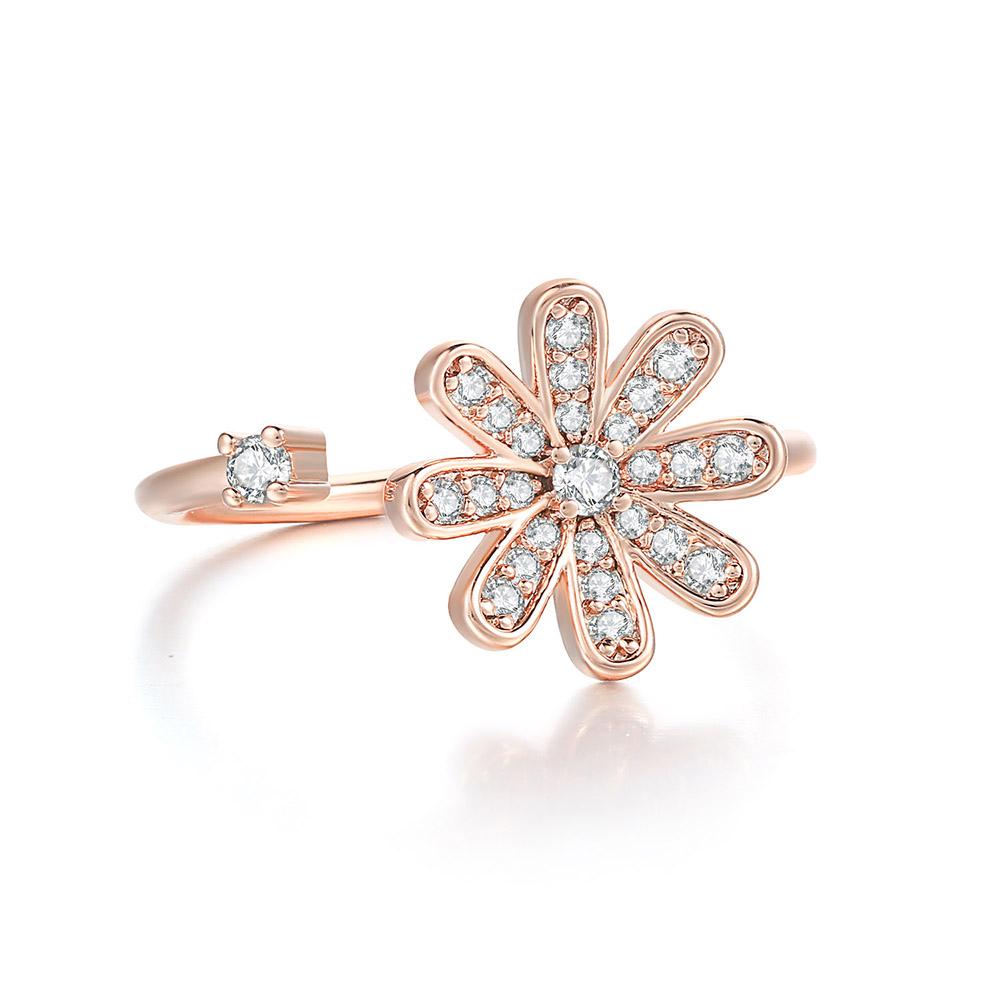 Trend Y2k Sparkling Flower Finger Rings For Women Girls Rose Gold Color Zircon Crystal Dating Romantic Ring Fashion Jewelry R080