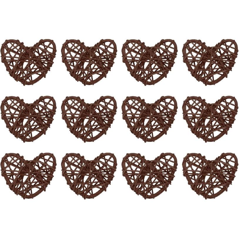MECCANIXITY 12Pcs Heart Shaped Rattan Ball Vase Filler Natural Rattan for Valentine's Day Decoration Wedding Home Decoration Black 2 In