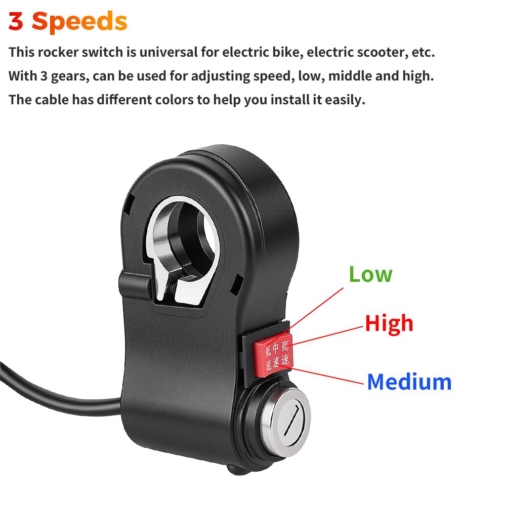 3 Speed Rocker Switch Ignition Key Power Lock Universal for Electric Bicycle E Bike Handlebar 3 Gears Speed Control Switch Parts