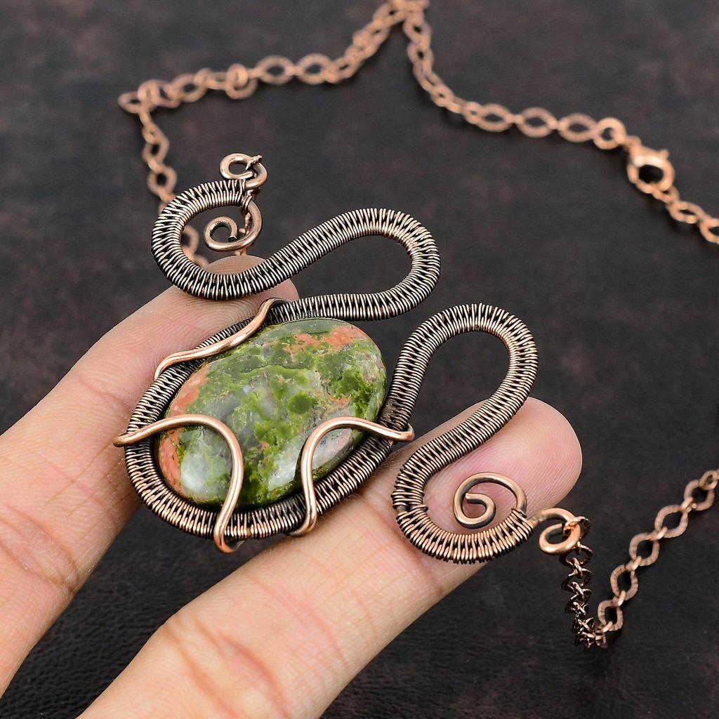 Unakite Necklace Copper Wire Wrapped Adjustable Necklace Handmade Copper Jewelry Top Quality Gemstone Necklace Wire Wrapped Jewelry For Gift