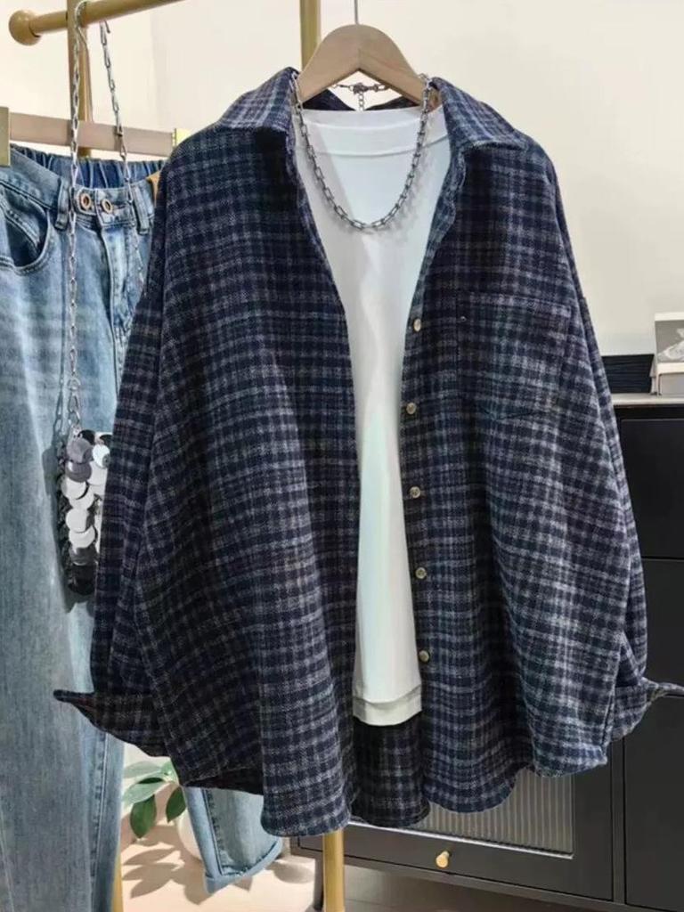 Korean Style Loose Lapel Plaid Hooded Shirt for Autumn/Winter 2025 - Plus Size, Thickened, Brushed.