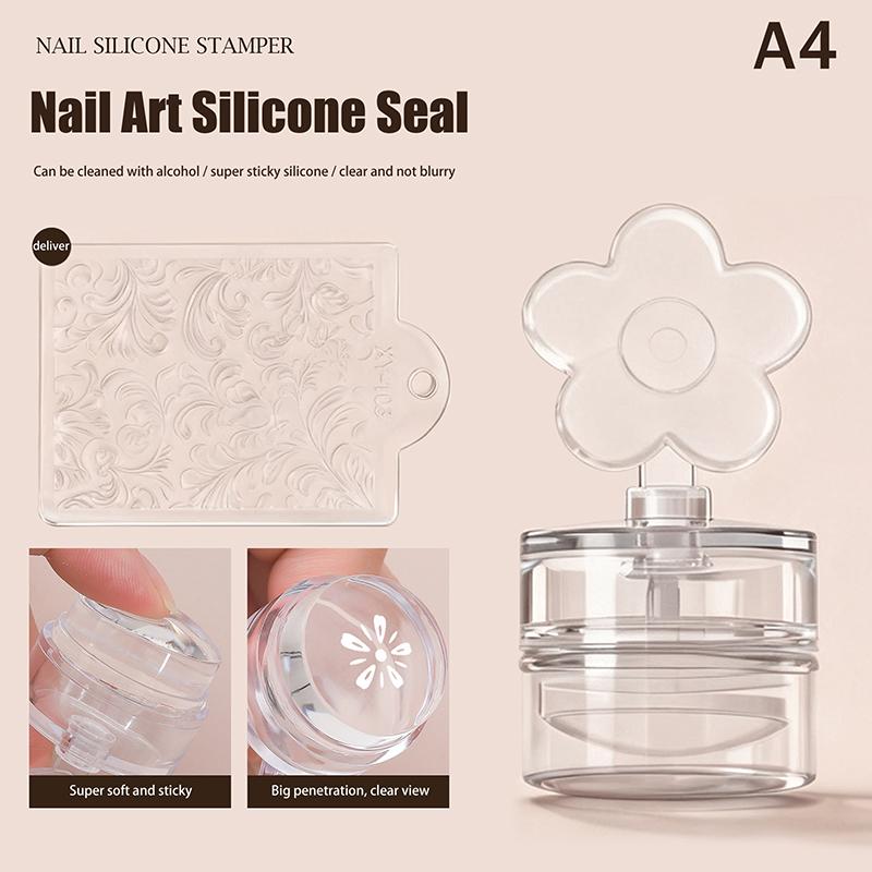 Transparent Nail Stamper And Scraper Set Heart & Flower Shaped Jelly Silicone Head for French Style Nail Art Printing