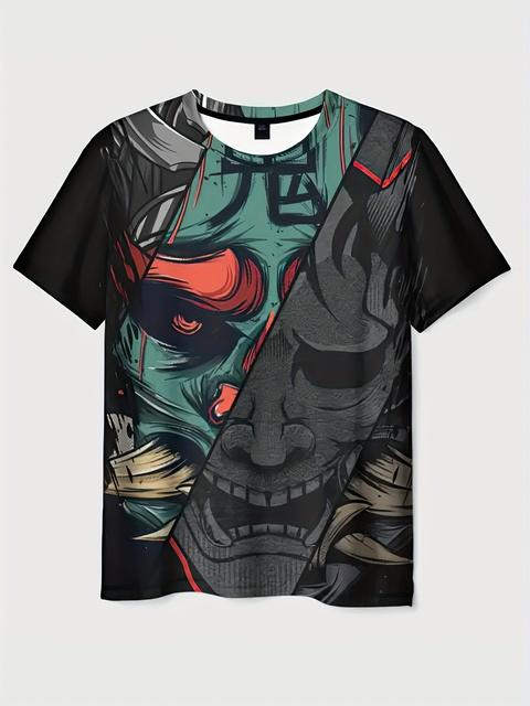Warrior Dragon Print Super Stretch Casual Short-sleeved Men's Daily Party Home Social T-shirt Solid Color Street Fashion
