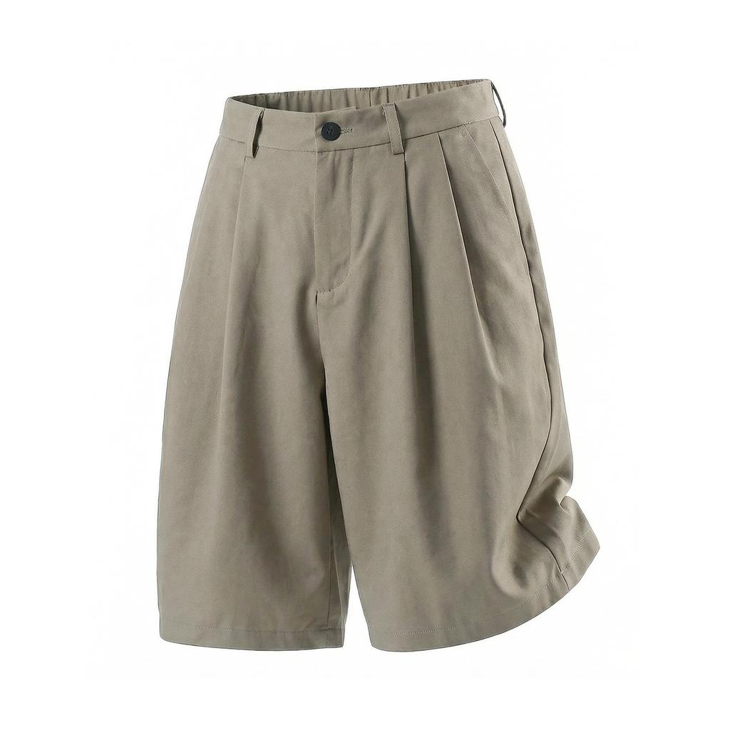 Solid Color Loose Doubles Pleated Casual Pants Men's Spring and Summer Retro Versatile Silhouette Straight-leg Pants Trendy Brand Textured Six-point