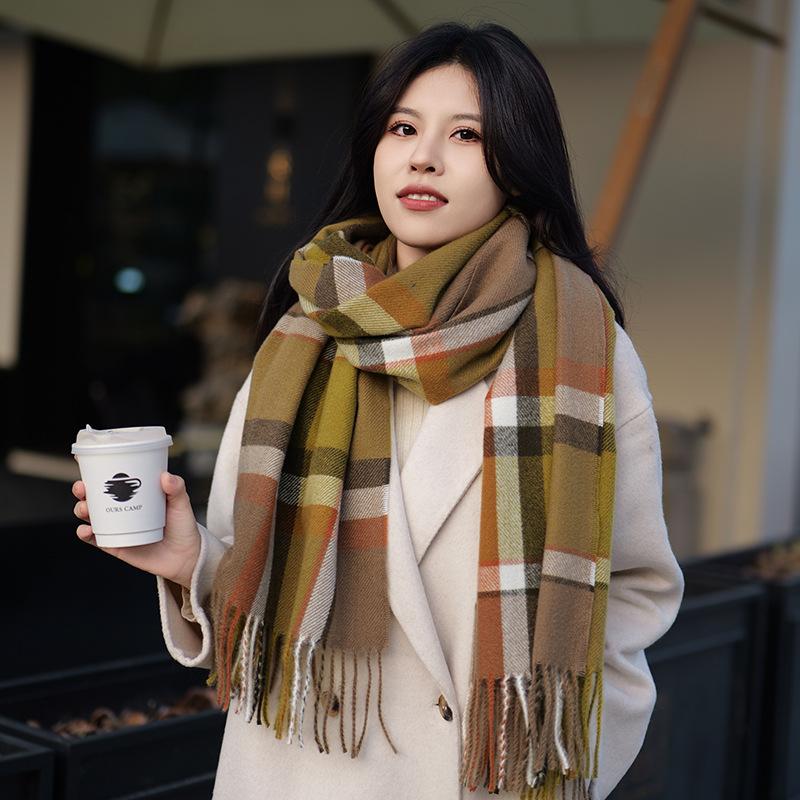 

New Scarf for Women in Winter Versatile Plaid Thickened Student Couple Scarf Men s Imitation Cashmere To Keep Warm