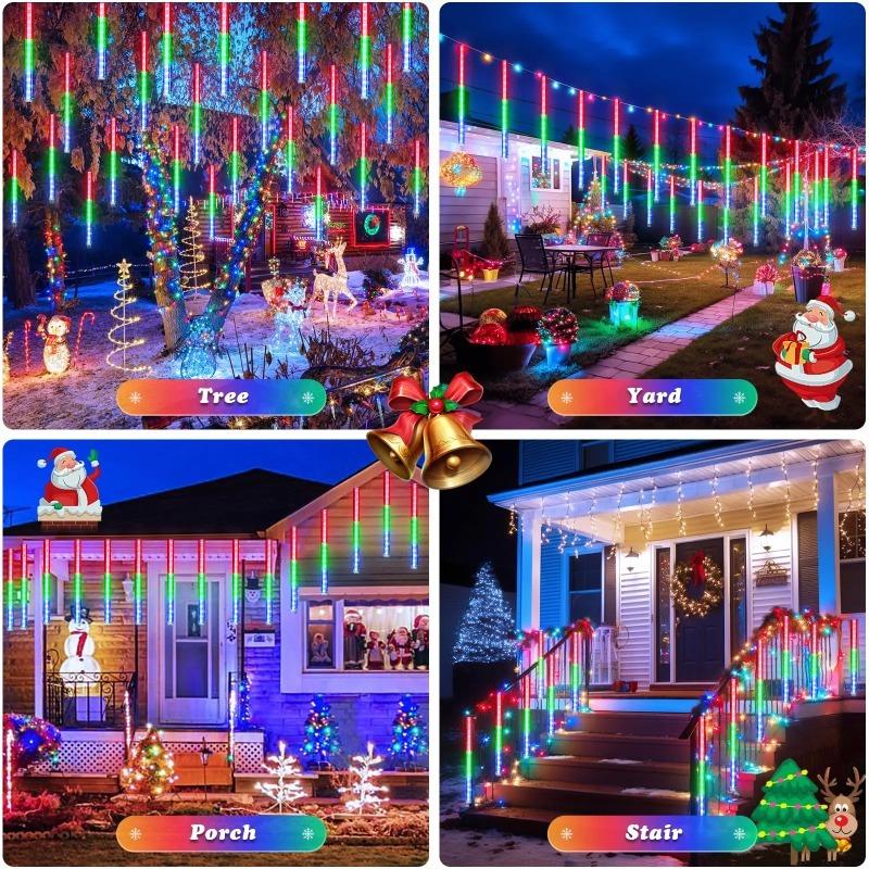 Solar Meteor Shower LED String Lights, Outdoor Waterproof Fairy Garland Lights for Christmas, Wedding, New Year, Home Garden Decor