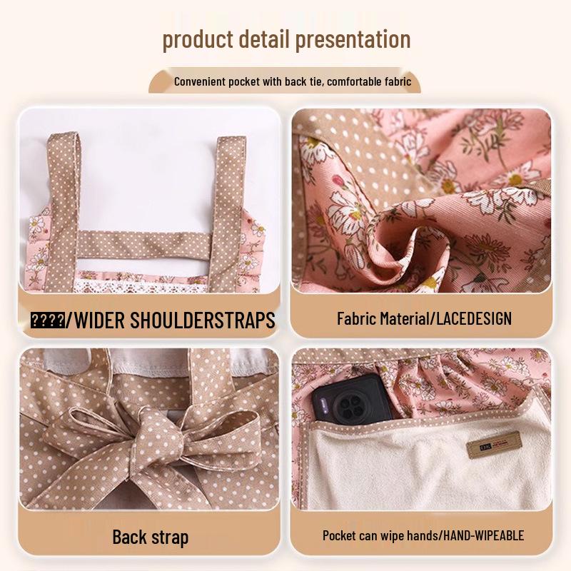 Women's High-End Cotton Floral Princess Apron - Waterproof, Oil-Proof, with Handy Wiping Skirt