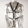 Edgy and Sophisticated Black Leather Body Harness with Buckles and Rings, Perfect for a Bold Look