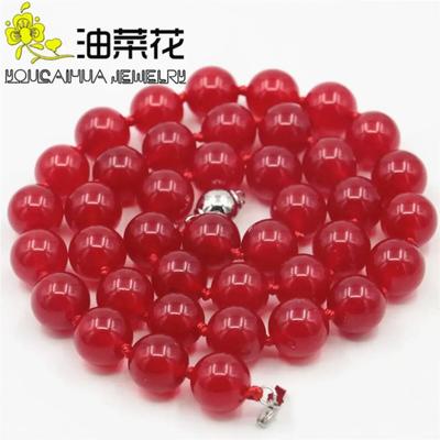10 mm runde rote Jade-Chalcedon-Halskette aus Naturstein, Accessoire-Perlen, Halsschmuck für Frauen und Mädchen, Geschenke für handgemachte Schmuckherstellung