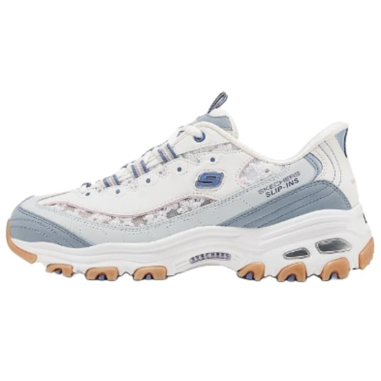 Skechers Women's White/Blue Dlites Comfortable Versatile Breathable Support Low-Top Dad Sneakers Sneakers 150726-Ltbl Cm
