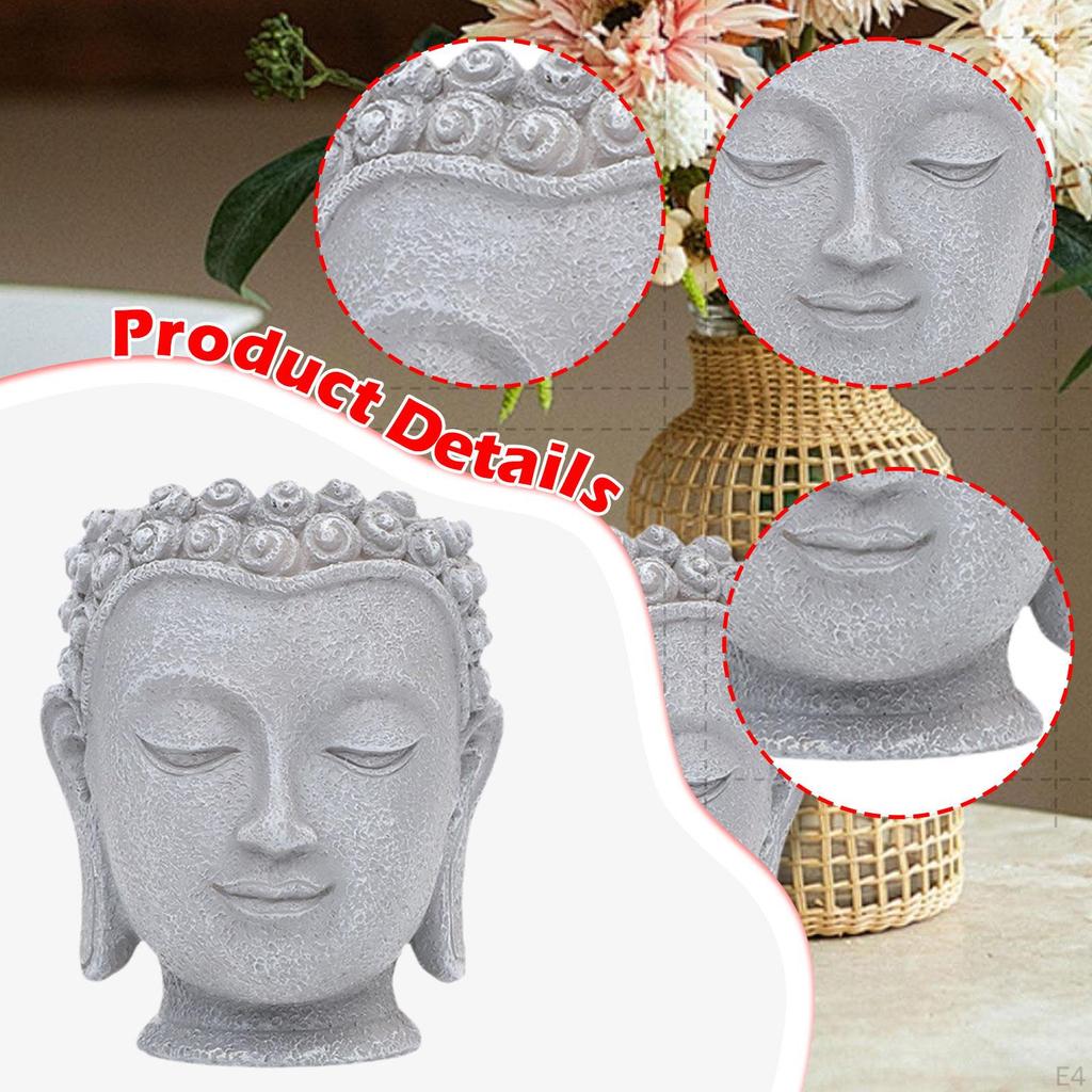 Buddha Head Flower Pot Figurine Decorative Gift Organizer Statue Plant Container for Table