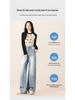 Summer 2025 Women's Light Blue High-Waist Wide-Leg Jeans - Slim Drape, Loose Fit, Narrow Straight Style