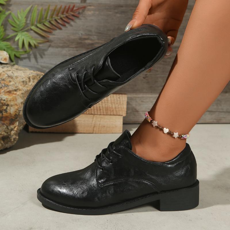 

Женские туфли-лоферы в стиле ретро 2025 Новые туфли-оксфорды люксового бренда на плоской подошве Женские туфли на шнуровке для работы на открытом воздухе на платформе 36 чёрный