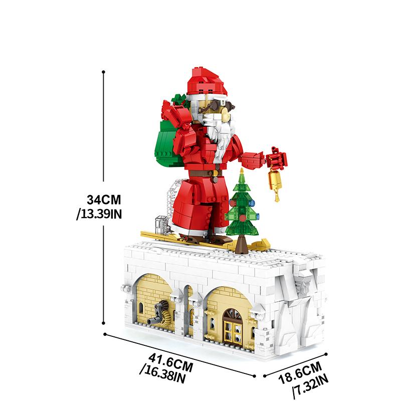 

1038PCS Santa Claus Building Blocks Mechanical Box Manual Drive Bricks Creative Desktop Decorations Kids DIY Toy Christmas Gifts No Box