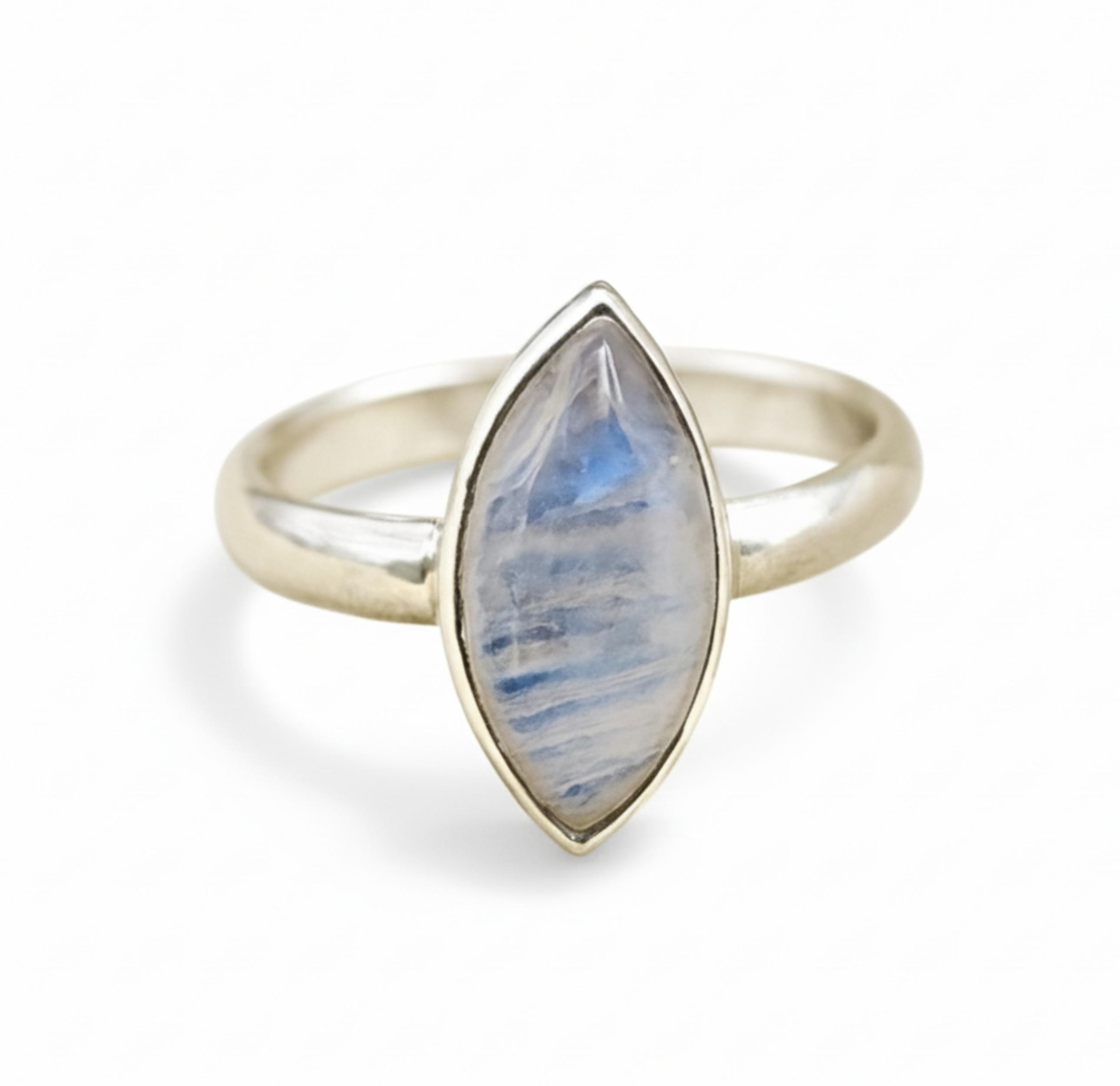

Rainbow Moonstone Statement Ring, 925 Solid Sterling Silver, Marquise Shape Ring, Minimalist Everyday Ring 4