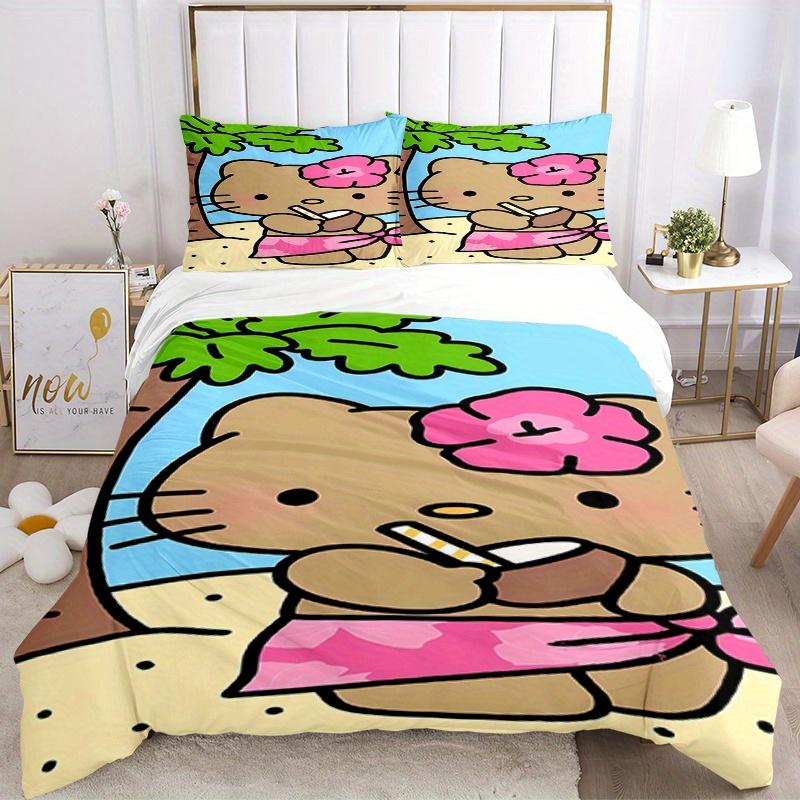 

3pcs Hello Kitty, Tropical Drink Breathable Polyester Bedding Set Soft Duvet Cover and 2 Pillowcases,Suitable for All Seasons, 082637b 135x200cm