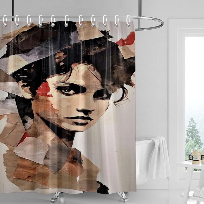 Marble Textured Shower Curtain-Classic Bust Sculpture with Crack Stone Effect, Waterproof Art Bathroom Decoration