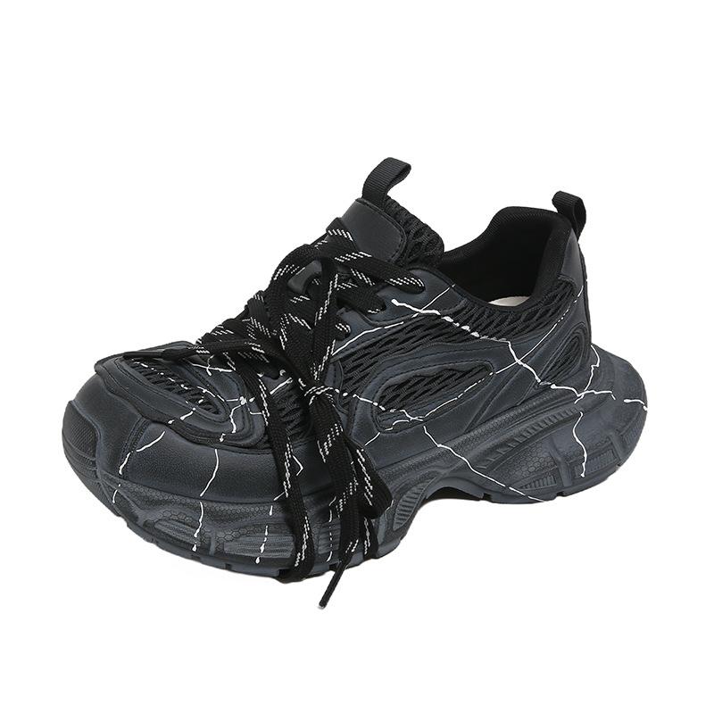 European retro polished graffiti platform dad shoes women 2025 new casual muffin shoes versatile mesh sneakers