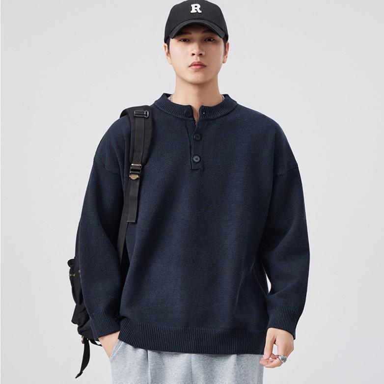 Henry Collar Men s Retro Half-Zip Knit Sweater - Autumn Heavyweight Casual Style M