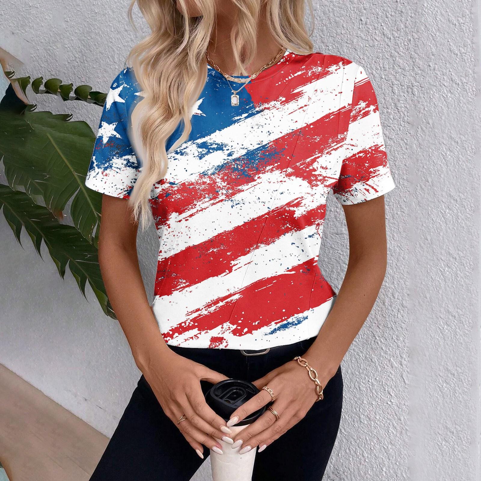 

Women s Short Sleeve Independence Day Print Top XL винний