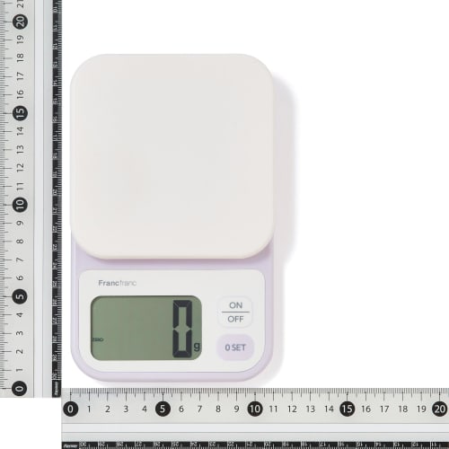 Francfranc Bicolor Digital Scale, 2kg, Purple x Ivory, Wall-Mountable with Hook Hole