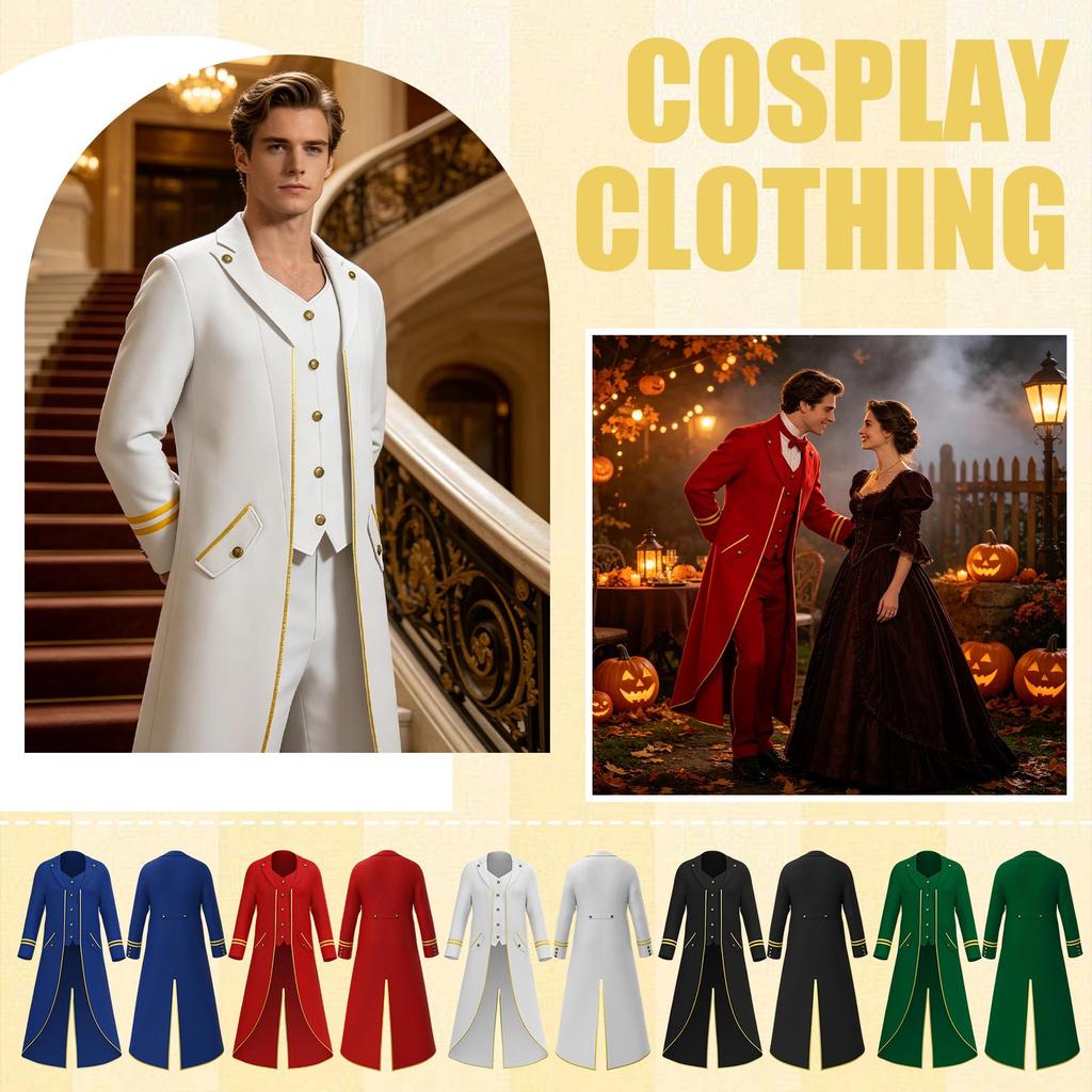 Jiamei Unisex Adult Retro Gothic Steampunk Mid-Length Tailcoat Halloween Costume