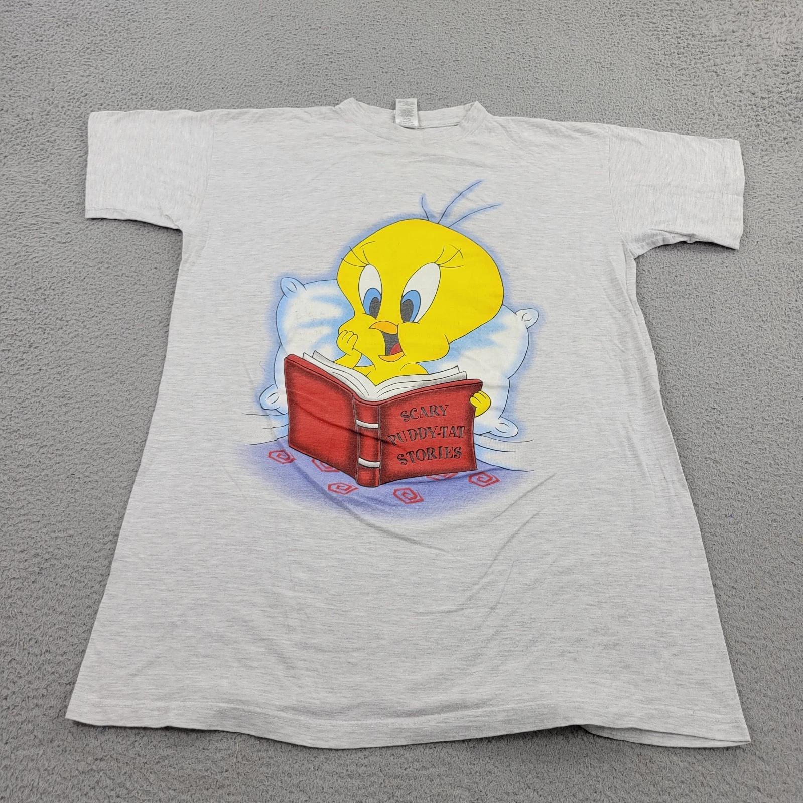 Looney Tunes Tweety VTG Shirt Mens XL Gray Reading Scary Stories 90s M