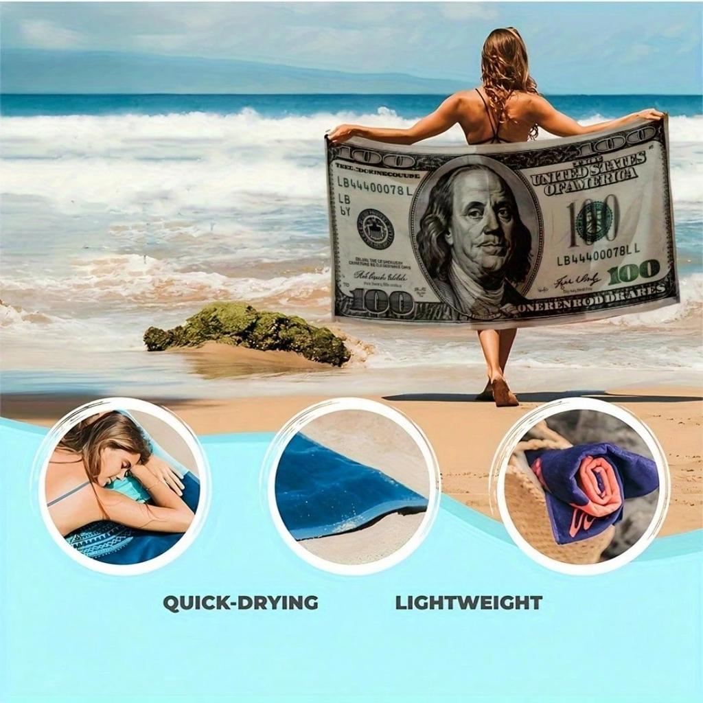 Asciugamano da Spiaggia con Stampa di Banconote Dollaro Divertente Asciugamano da Bagno a Tema Denaro Novità per Adulti Piscina Nuoto Viaggio