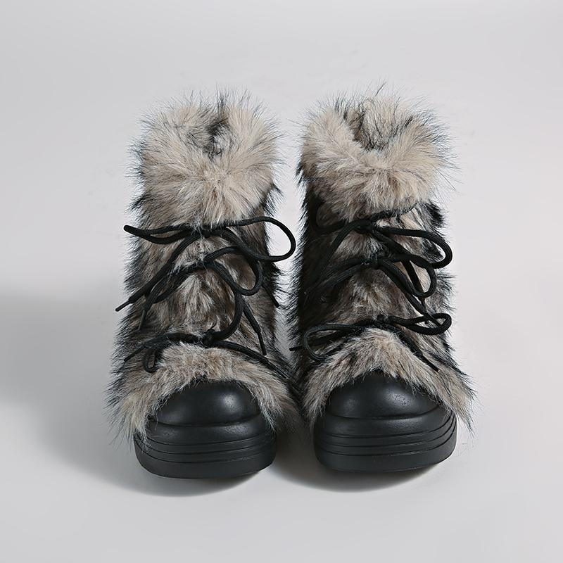 Zimní chlupaté dámské sněhule Stručné boty na zvýšení výšky Dámské silné podrážky Teplé bavlněné krátké kotníkové boty De Muje