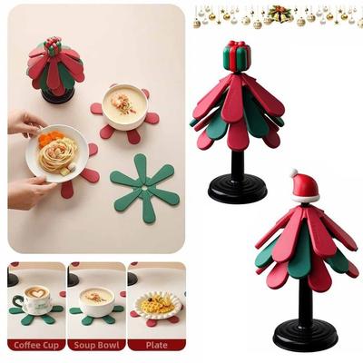 Non-slip Silicone Insulation Pad Suction Cup Base Easy To Clean Christmas Tree Trivet Foldable Anti Scald Heat Insulation Pad