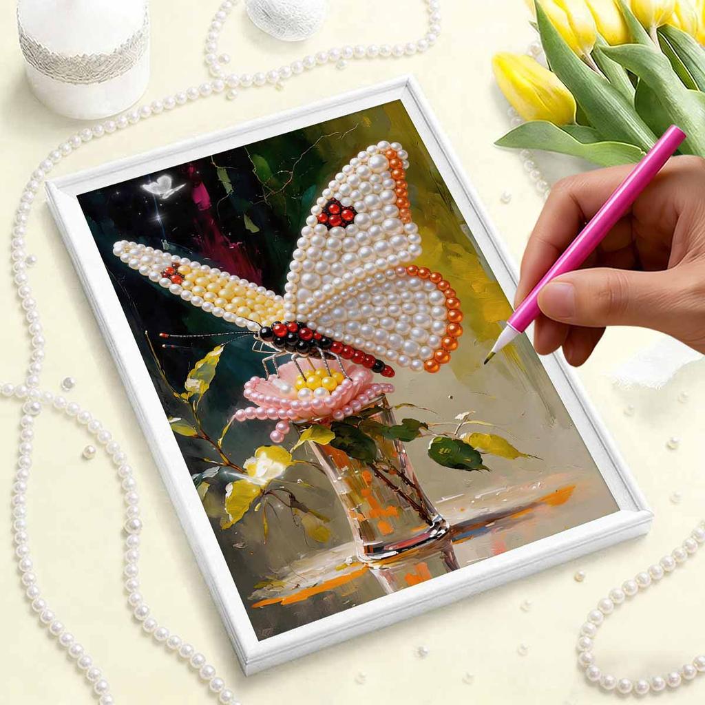 Pearl DIY The Fluttering Butterfly Art Kits 15.7x19.6inch Gem Art Pearl Painting Kits Without Frame for Adults Gift Idea Home Wall Decor
