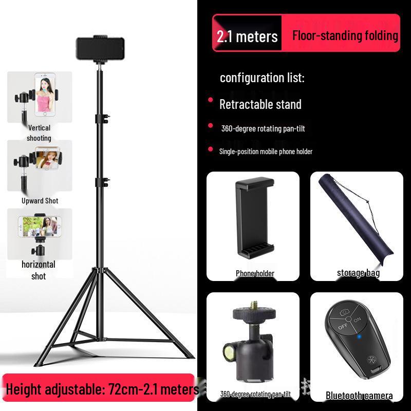 Mobile Live Streaming Floor Stand & 10" Fill Light with Retractable Thermometer Phone Clip