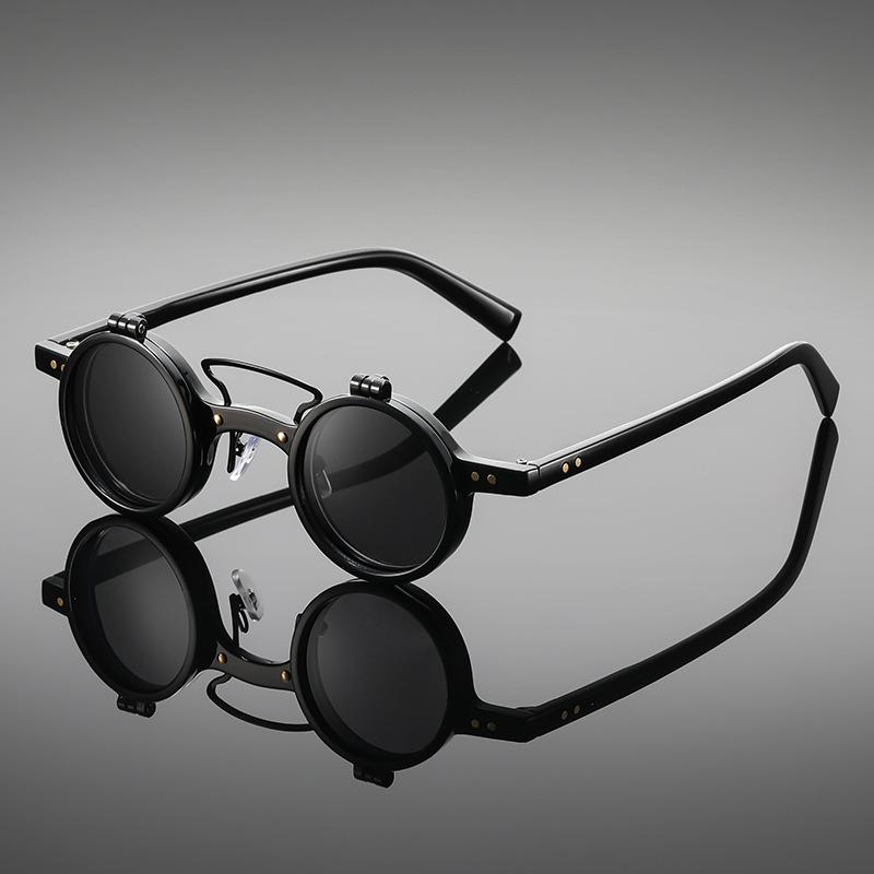 Round Punk Double Flip Men'S And Women'S Sunglasses, Locomotive Trend Personalized Foreign Trade Glasses Supply